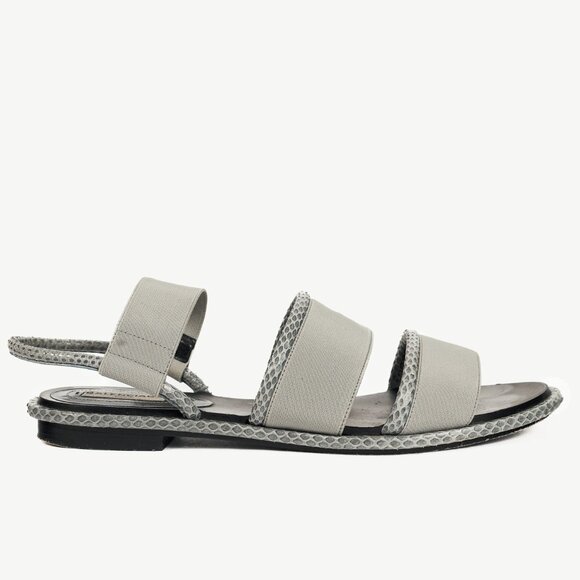 Balenciaga Grey Elastic Snakeskin-Embossed-Trim Slingback Sandals - Picture 1 of 10